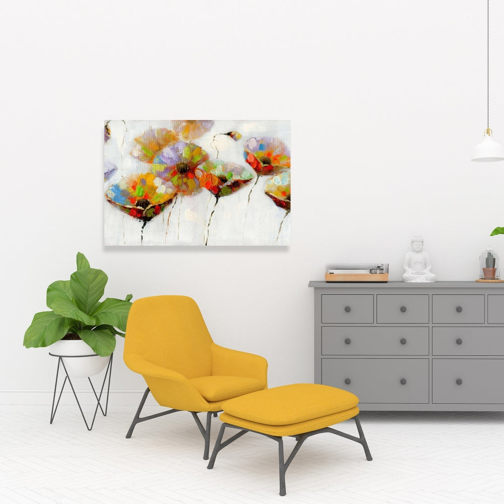 Contemporary Gray Canvas | Color Dotted Flowers Wall Art
