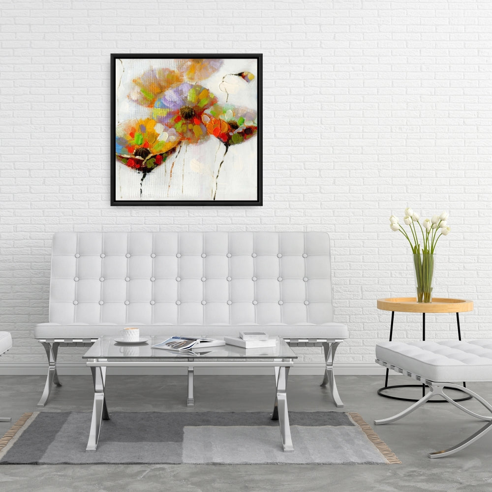 Gray Botanical Framed Canvas - Color Dotted Flowers Decor