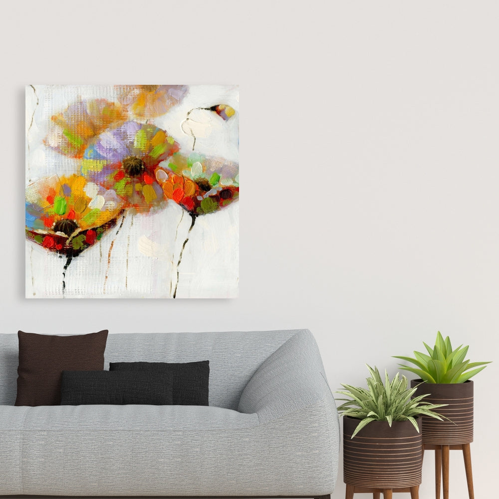 Contemporary Gray Canvas | Color Dotted Flowers Wall Art