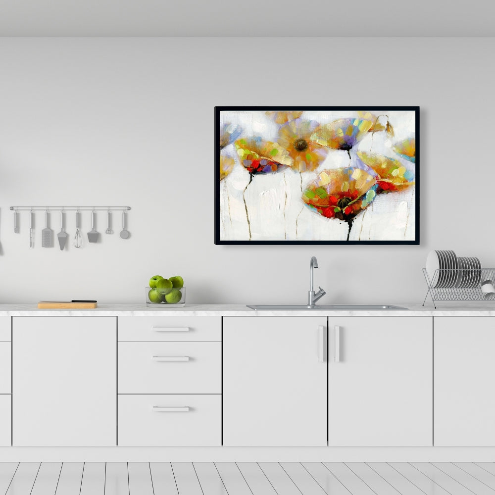 Orange Botanical Canvas | Color Spotted Flowers Framed Art
