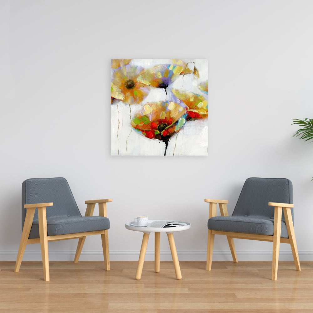 Contemporary Orange Floral Canvas - Color Spotted Flowers Decor
