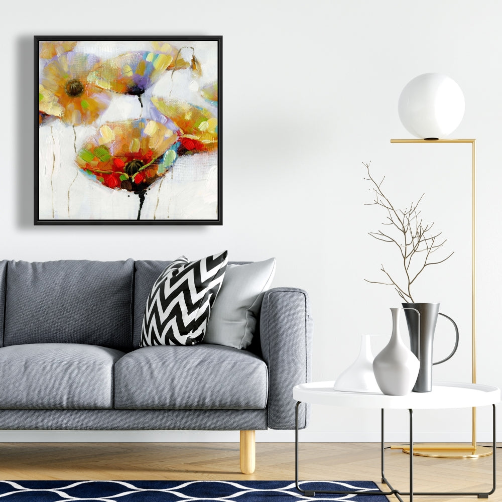 Orange Botanical Canvas | Color Spotted Flowers Framed Art