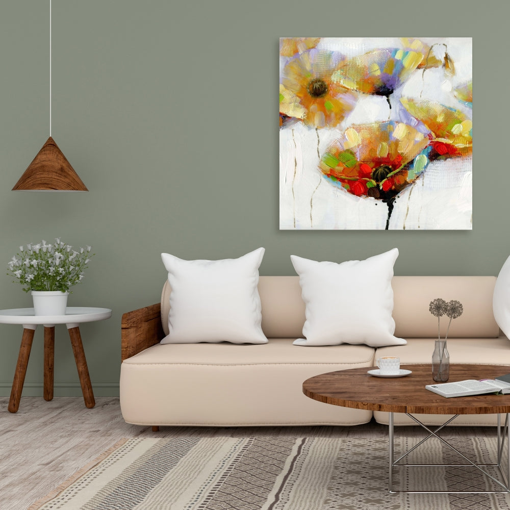 Contemporary Orange Floral Canvas - Color Spotted Flowers Decor