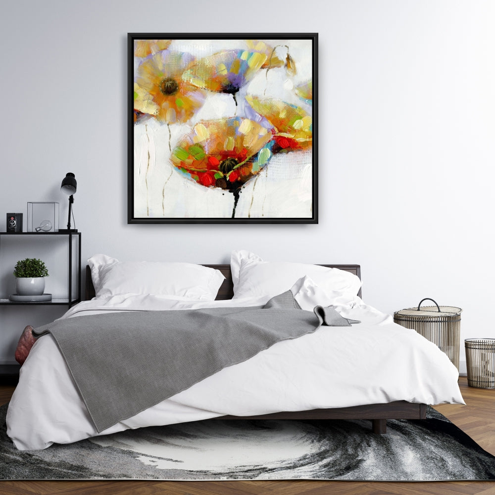 Orange Botanical Canvas | Color Spotted Flowers Framed Art