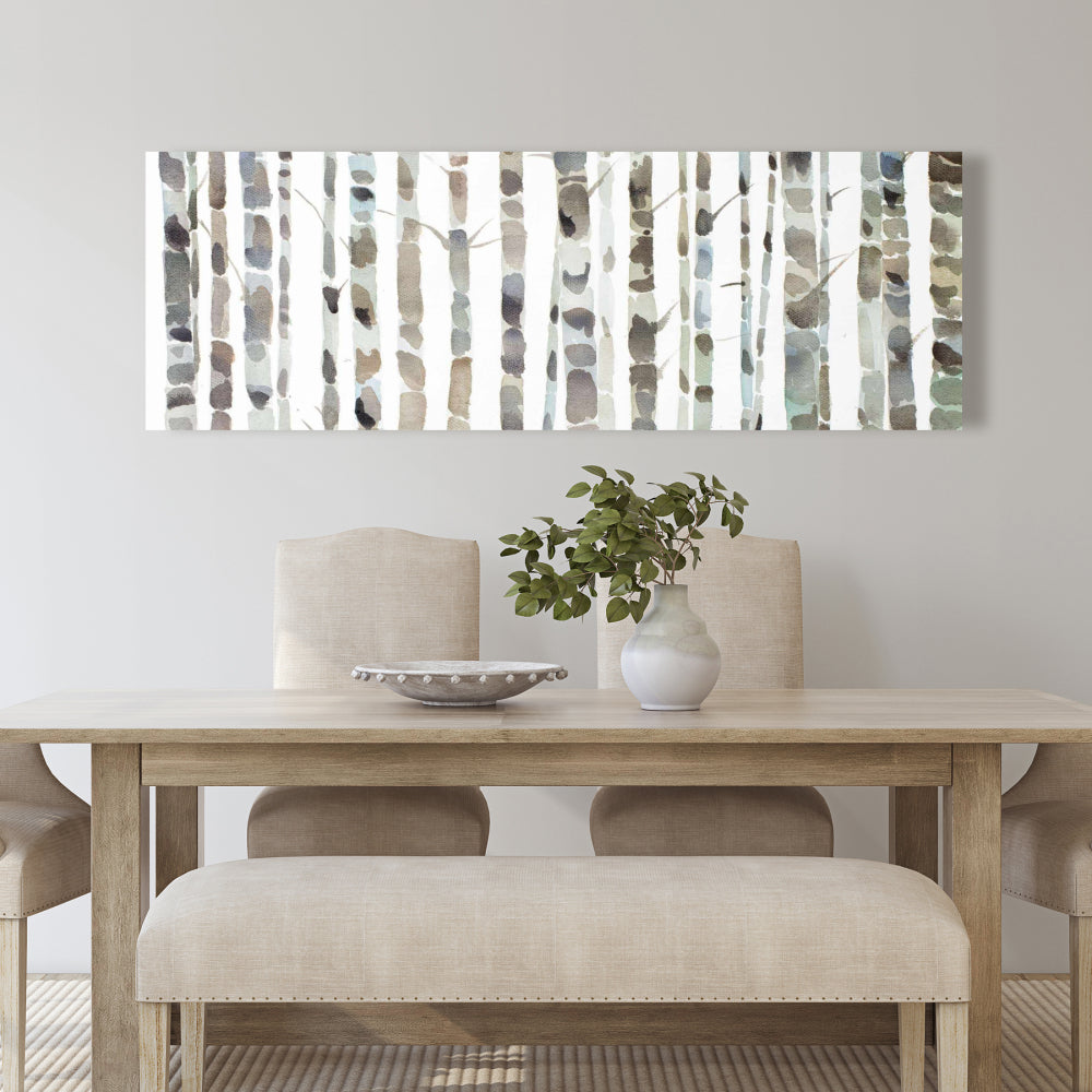 Minimalist Blue Landscape Canvas - Watercolor Birch Trees Decor