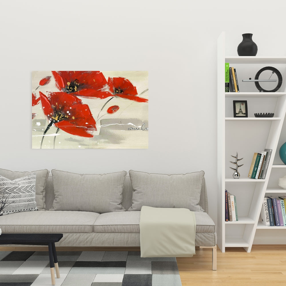 Toile abstraite « Fleurs rouges dans le vent » | Art mural contemporain