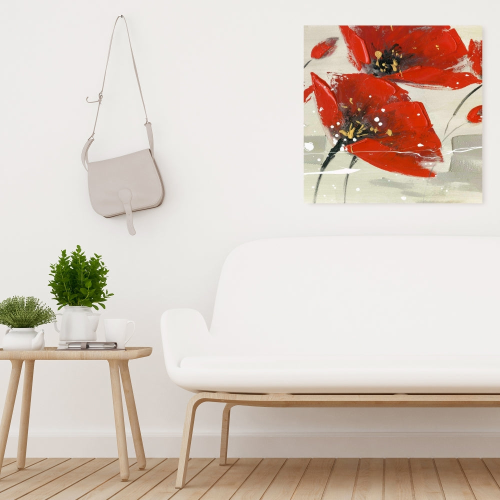 Toile abstraite « Fleurs rouges dans le vent » | Art mural contemporain