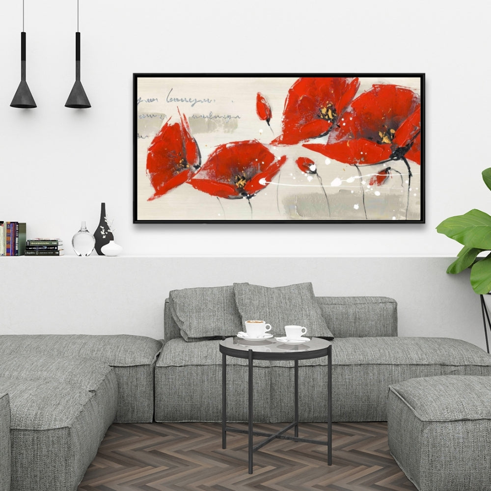 Red Flowers Canvas | Botanical Red Framed Art for Home Decor