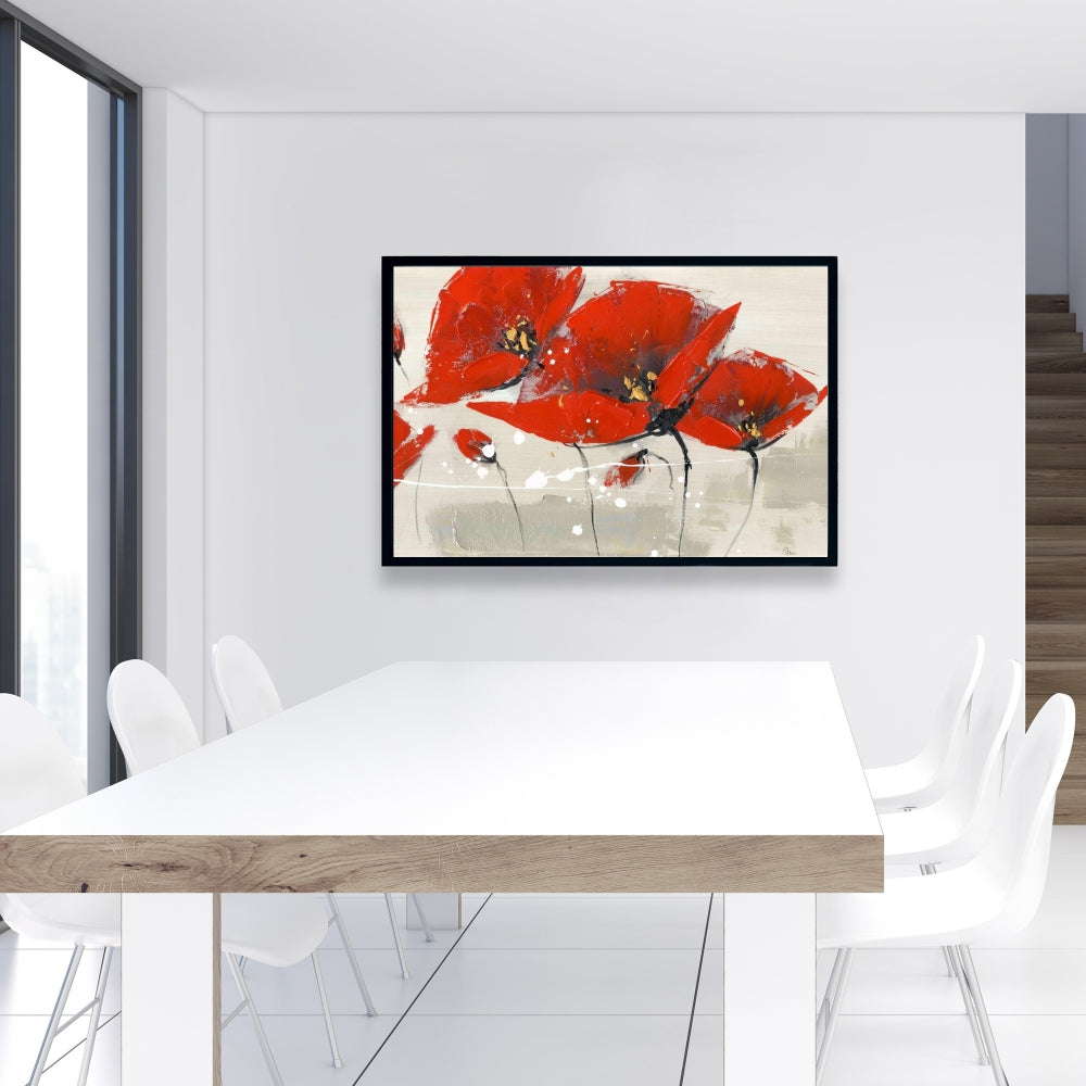 Red Flowers Canvas | Botanical Red Framed Art for Home Decor