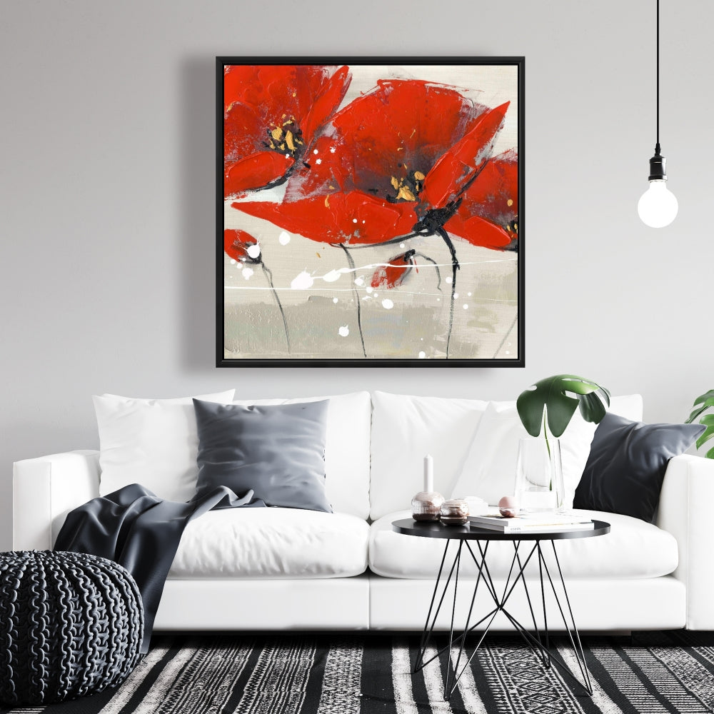 Red Flowers Canvas | Botanical Red Framed Art for Home Decor