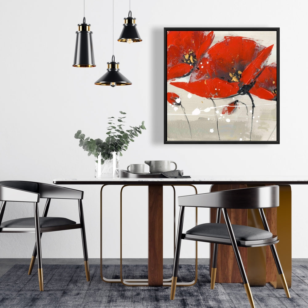 Red Flowers Canvas | Botanical Red Framed Art for Home Decor