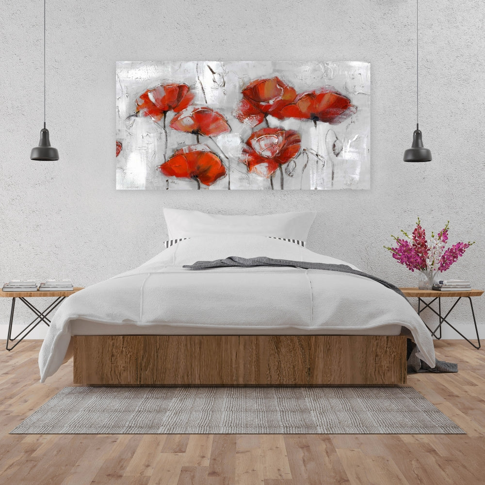 Abstract Poppies Canvas | Contemporary Gray Bedroom Decor