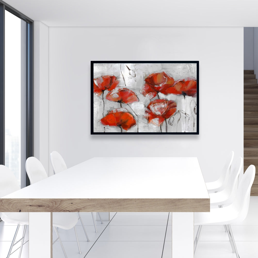 Gray Floral Abstract Poppies Canvas | Botanical Home Decor