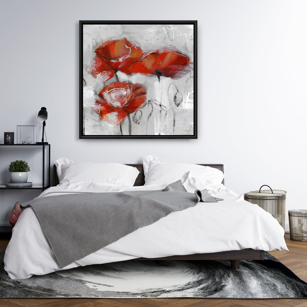 Gray Floral Abstract Poppies Canvas | Botanical Home Decor