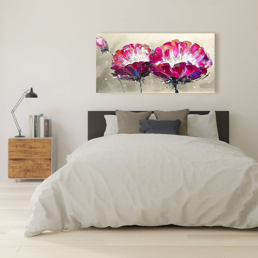 Two Wild Flowers Canvas - Contemporary Gray Bedroom Decor