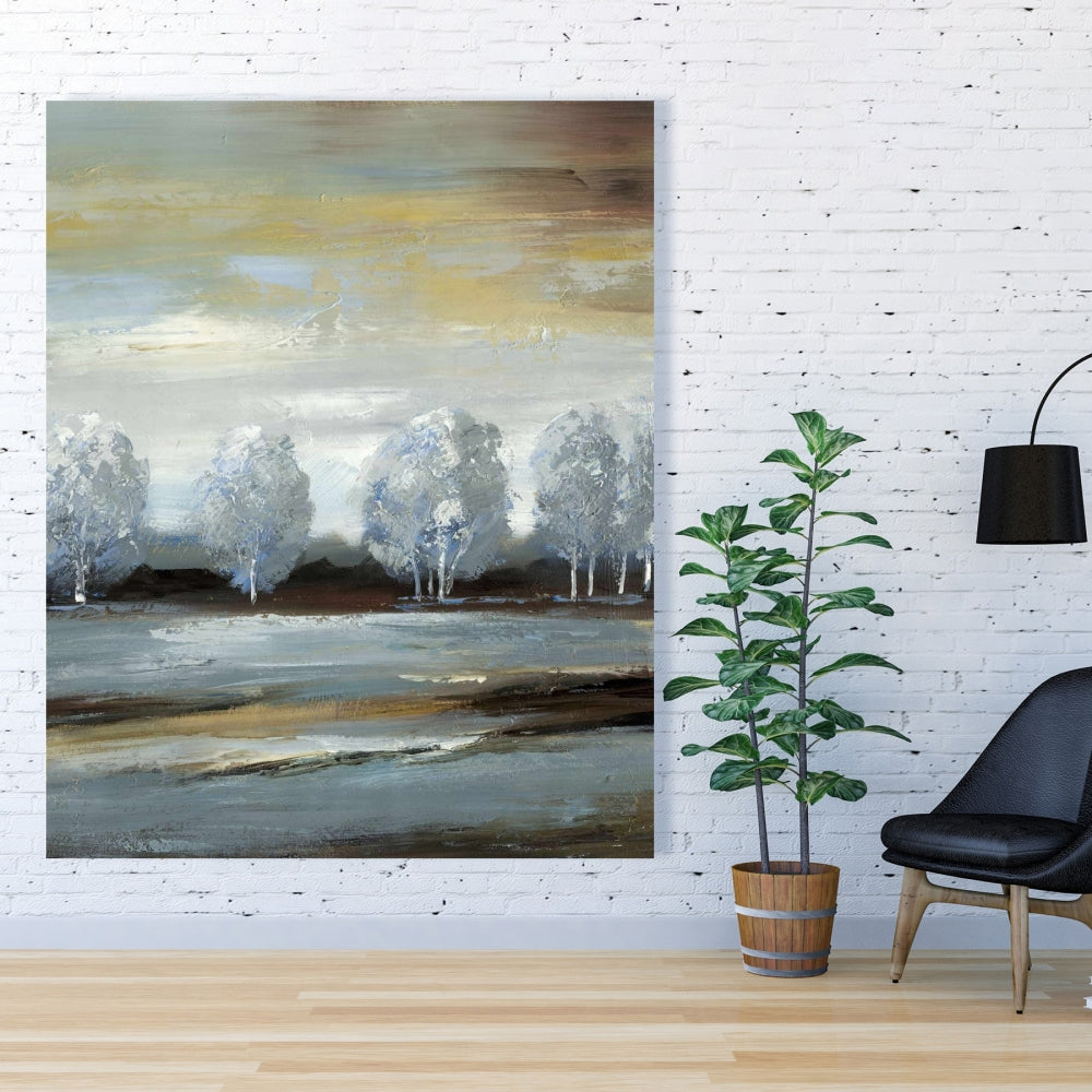 Toile de paysage gris - Décoration murale moderne avec arbres
