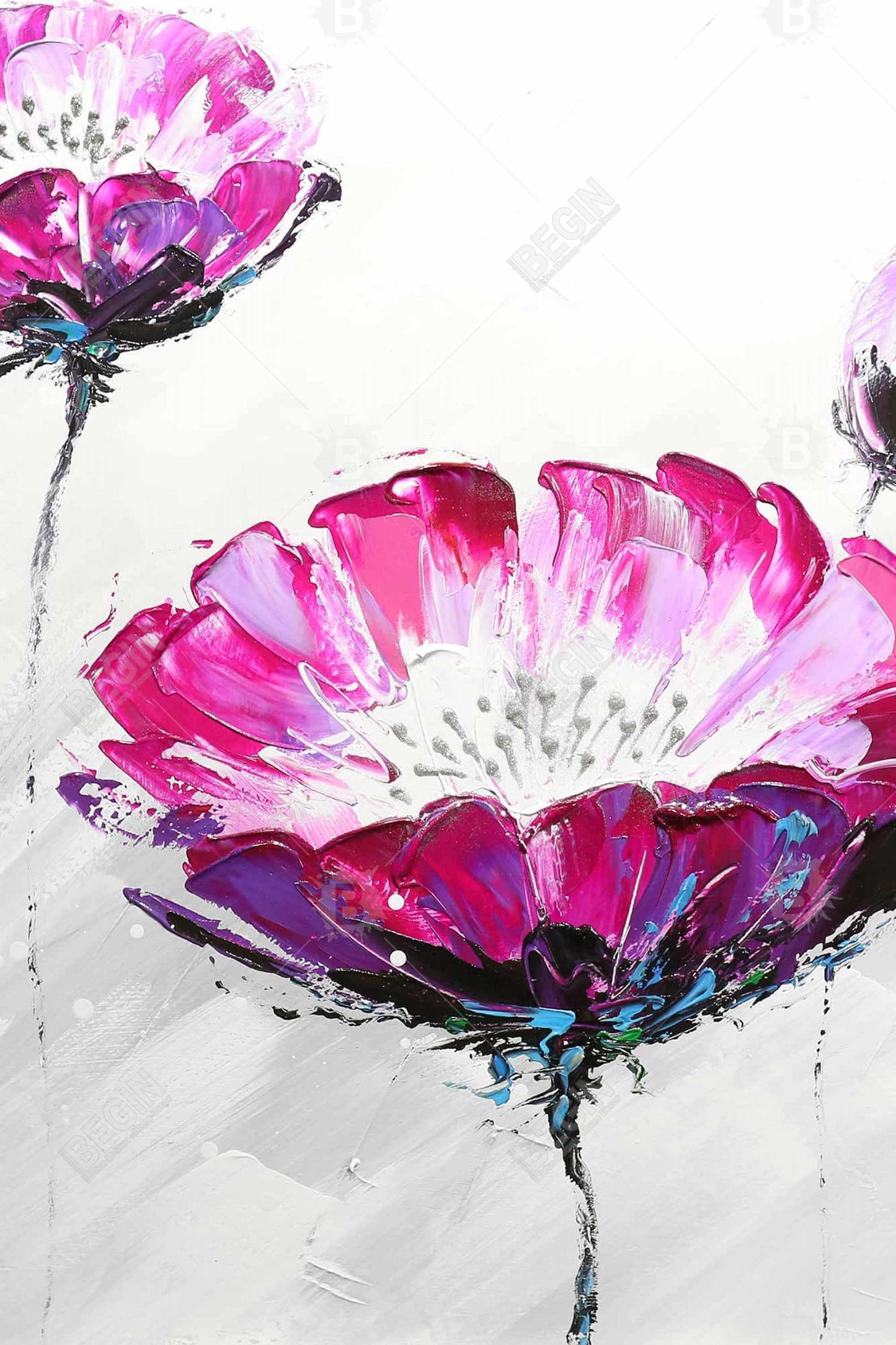 Contemporary Gray Floral Magnetic Stick Canvas - Pink Wild Flowers