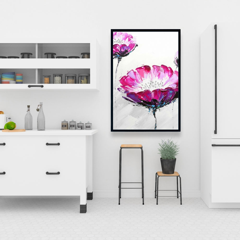 Gray Floral Canvas | Pink Wild Flowers | Bedroom Decor