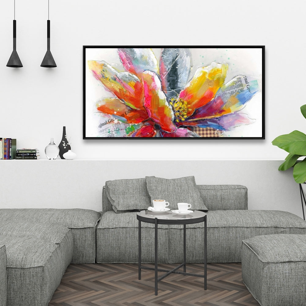Toile encadrée avec motif de fleurs abstraites rouges botaniques pour décoration intérieure