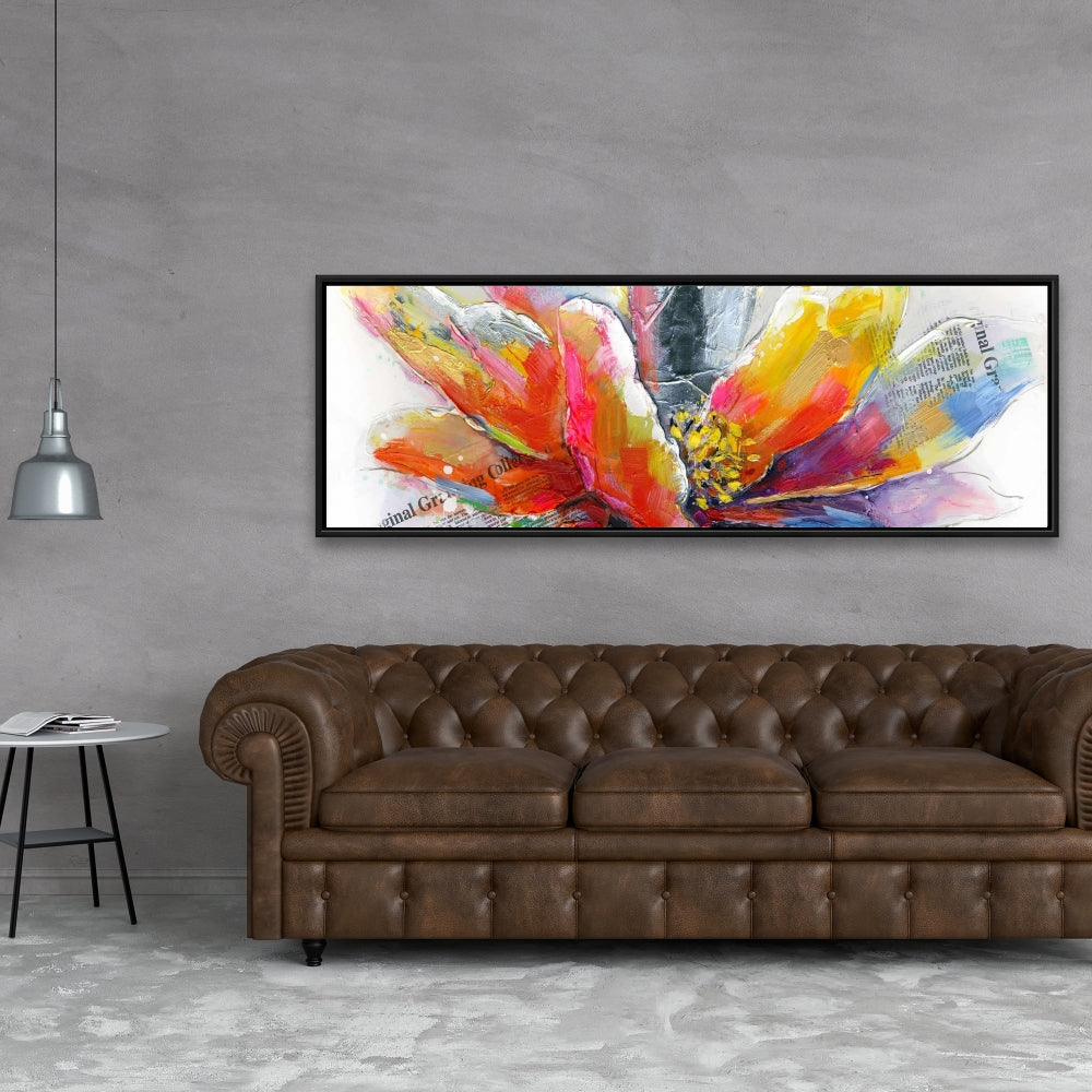 Toile encadrée avec motif de fleurs abstraites rouges botaniques pour décoration intérieure