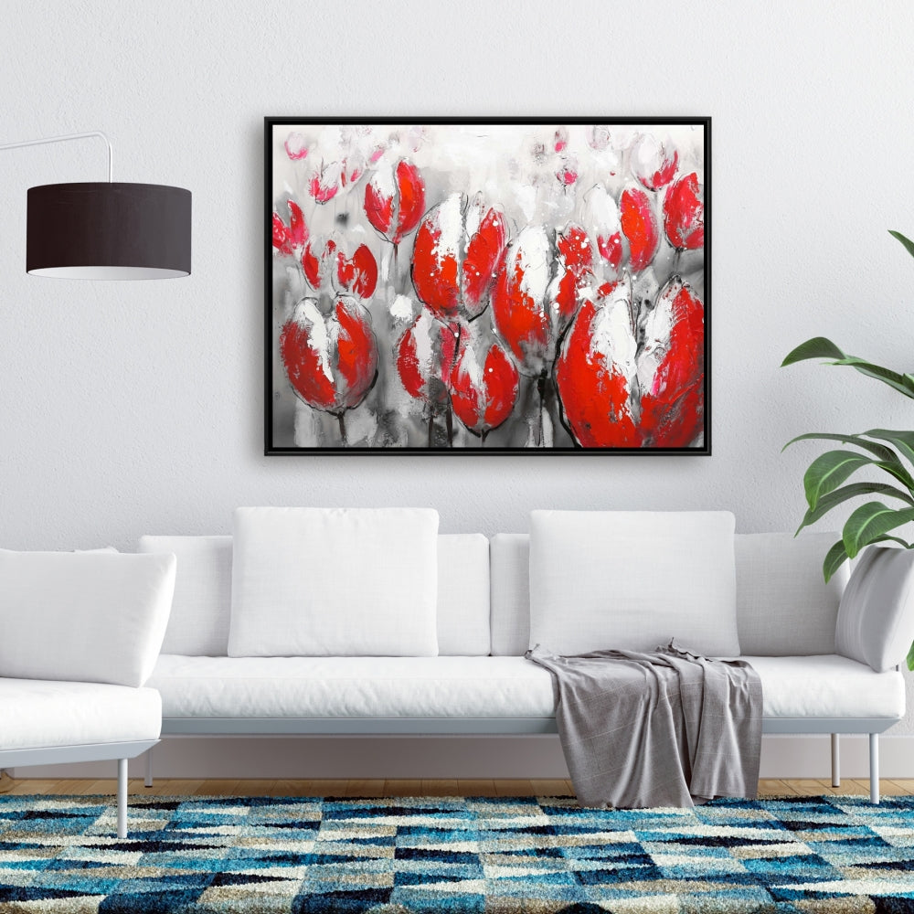 Toile abstraite de tulipes rouges – Décoration de chambre florale et botanique