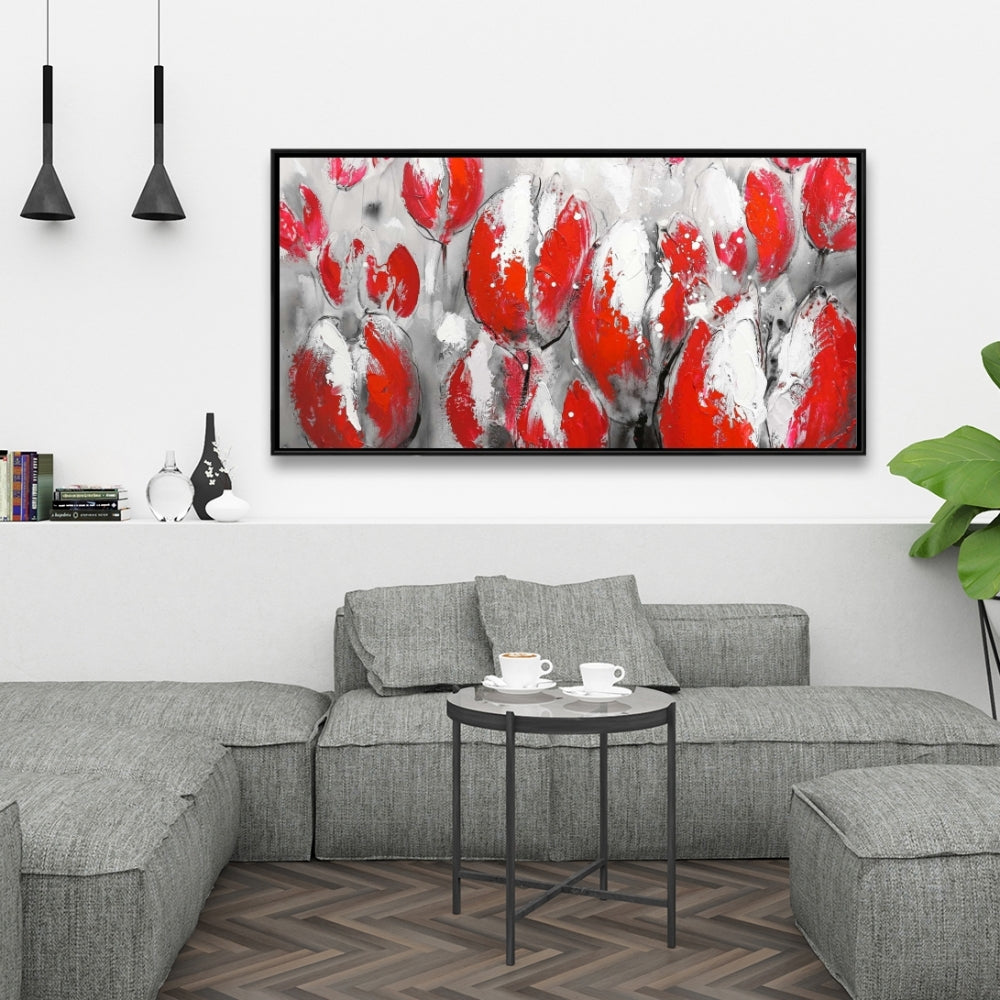 Toile abstraite de tulipes rouges – Décoration de chambre florale et botanique