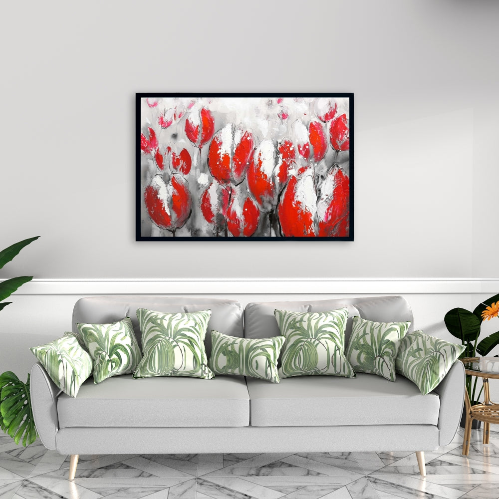 Toile abstraite de tulipes rouges – Décoration de chambre florale et botanique