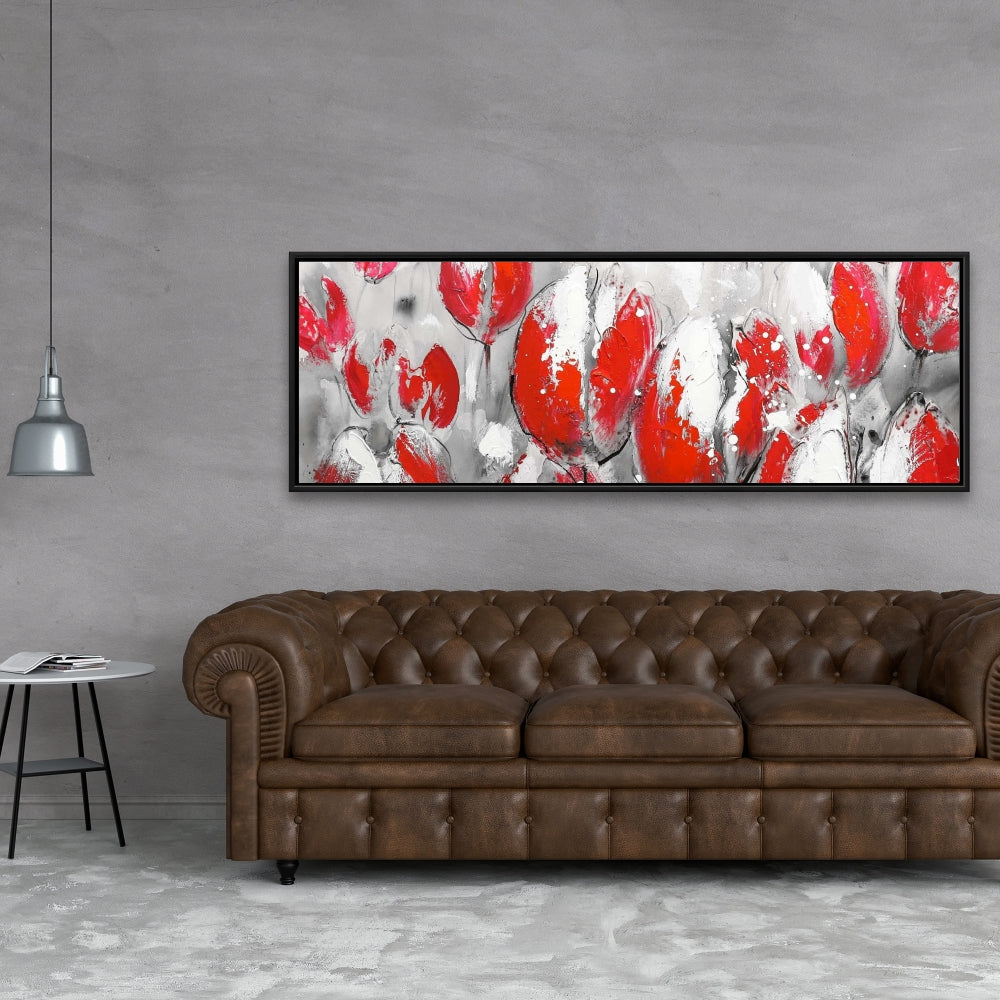 Toile abstraite de tulipes rouges – Décoration de chambre florale et botanique