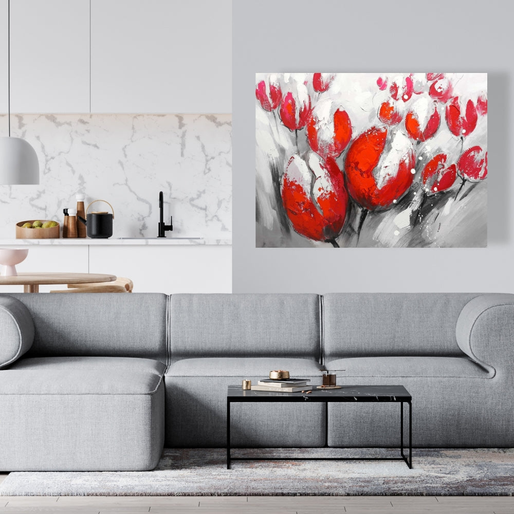 Red Tulips Canvas | Botanical Contemporary Floral Home Decor