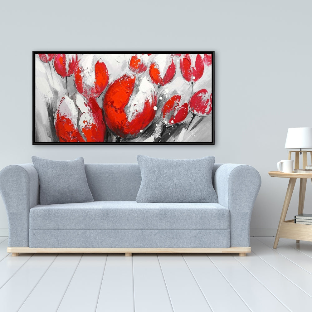 Toile Tulipes rouges | Décoration de chambre contemporaine avec cadre blanc