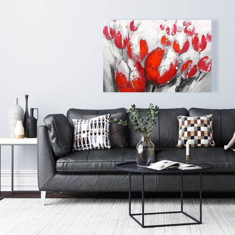 Red Tulips Canvas | Botanical Contemporary Floral Home Decor