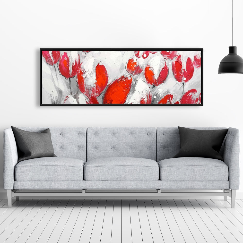 Toile Tulipes rouges | Décoration de chambre contemporaine avec cadre blanc