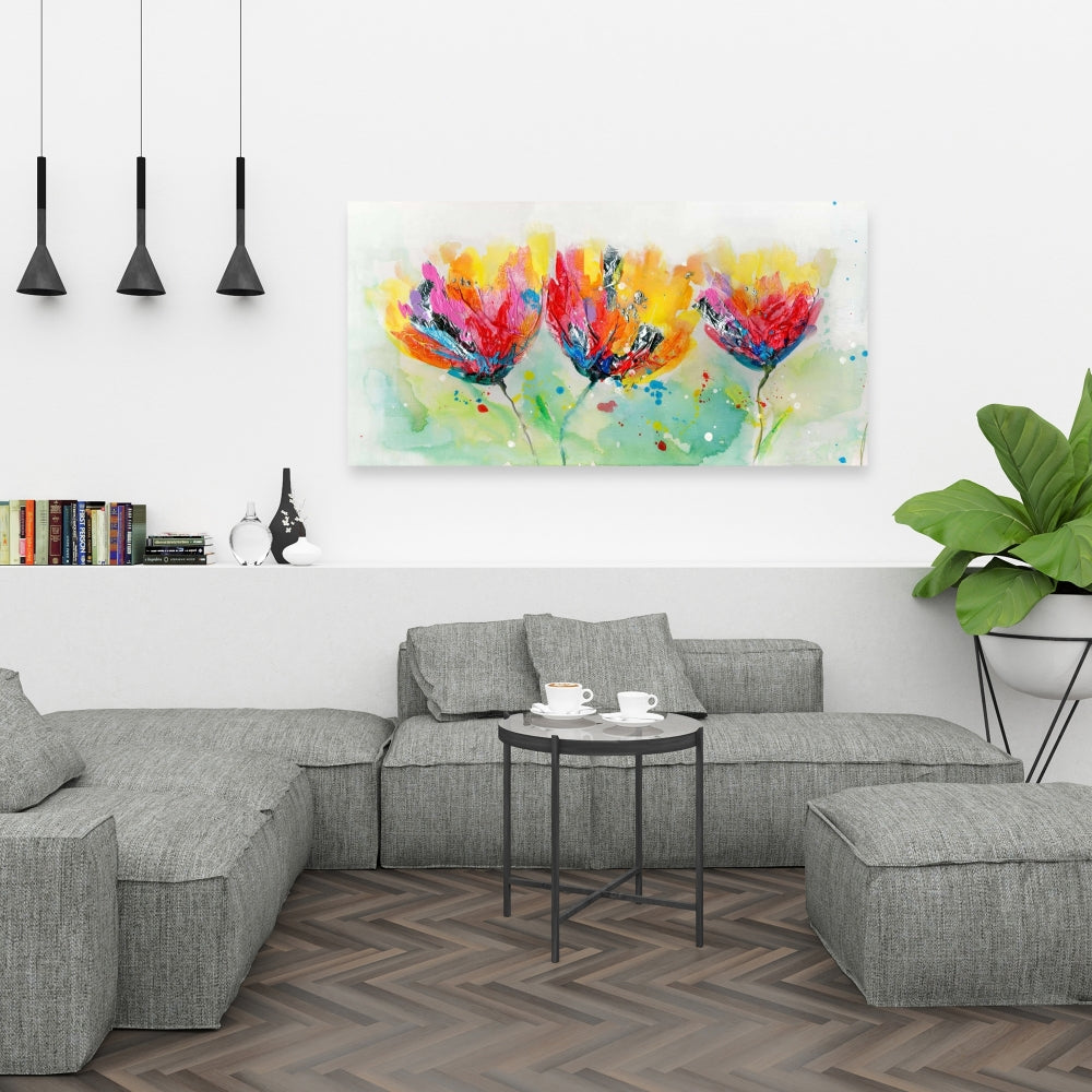 Colorful Floral Canvas - Four Flowers Botanical Bedroom Art