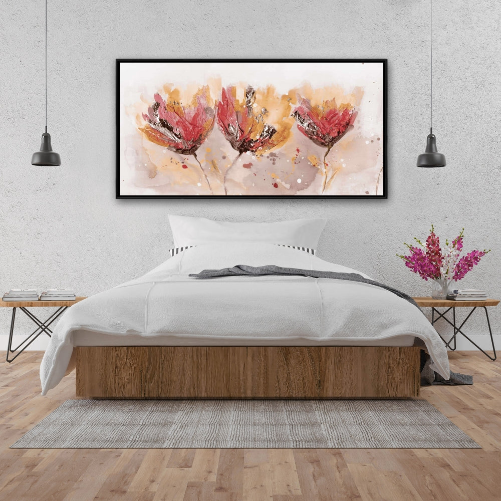 Quatre petites fleurs - Décoration de chambre à coucher sur toile encadrée botanique florale