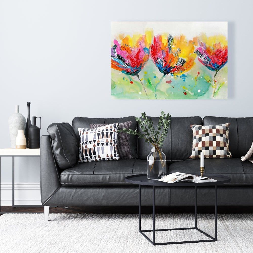 Colorful Floral Canvas - Four Flowers Botanical Bedroom Art