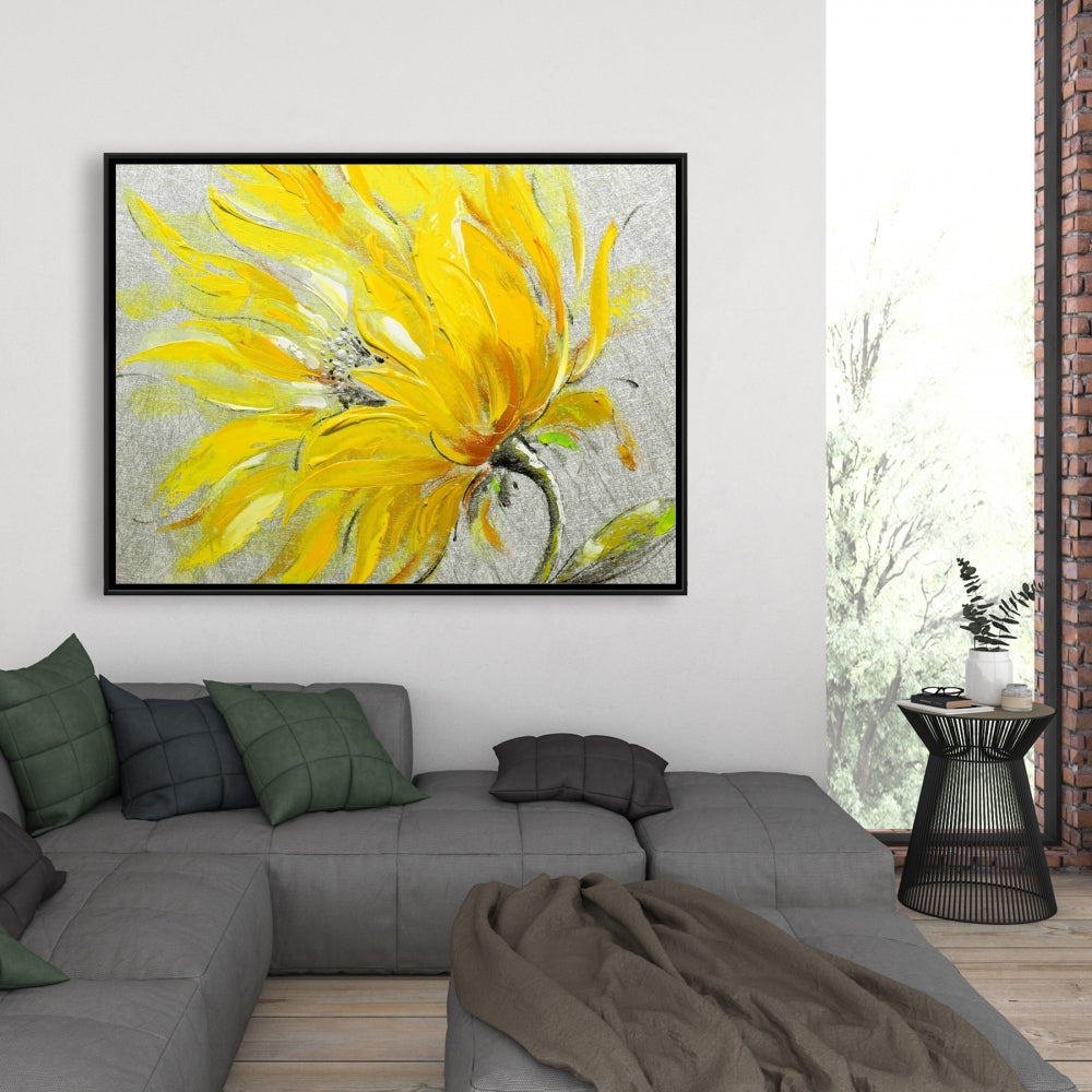 Yellow Flower Canvas - Gray Bedroom Botanical Wall Decor