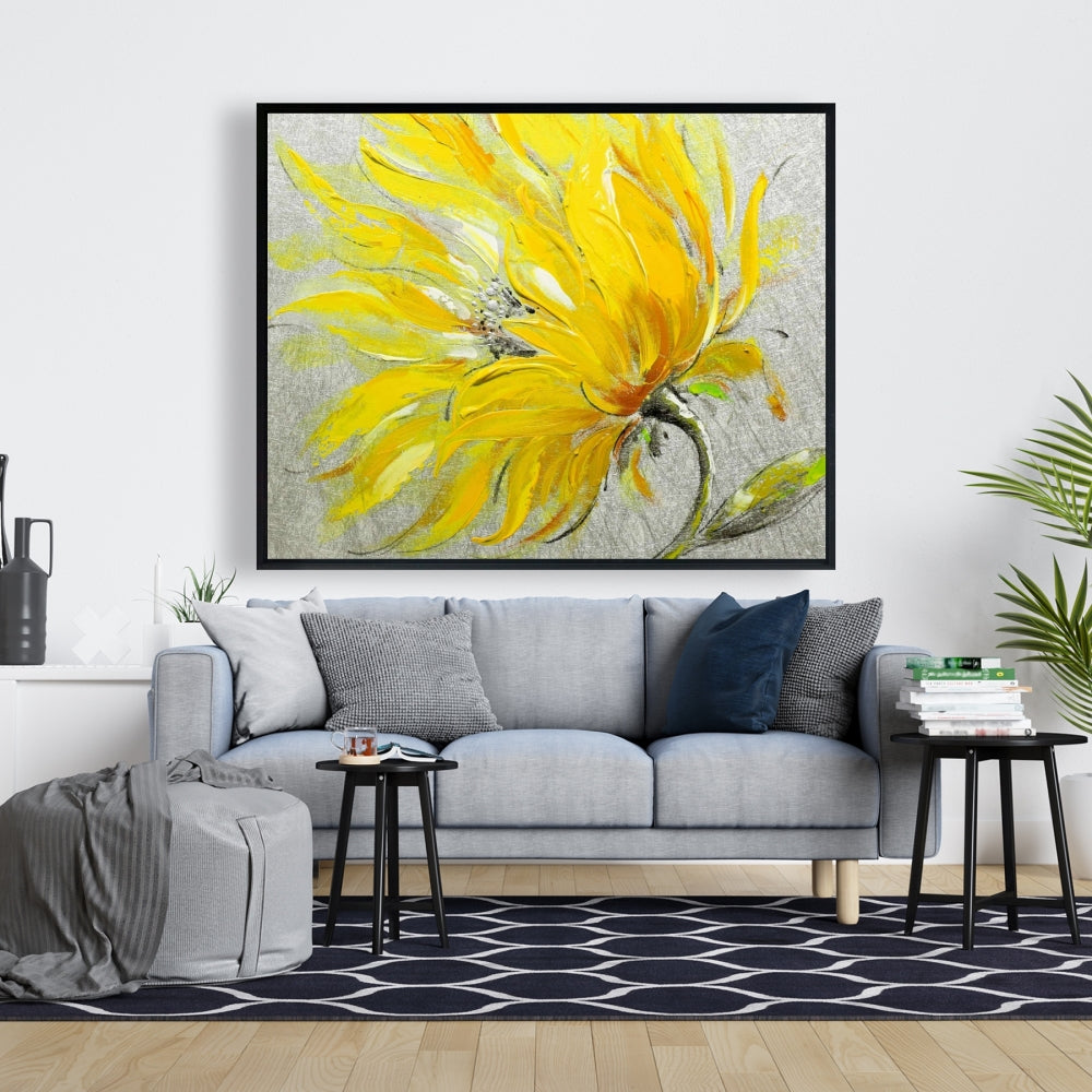 Yellow Flower Canvas - Gray Bedroom Botanical Wall Decor