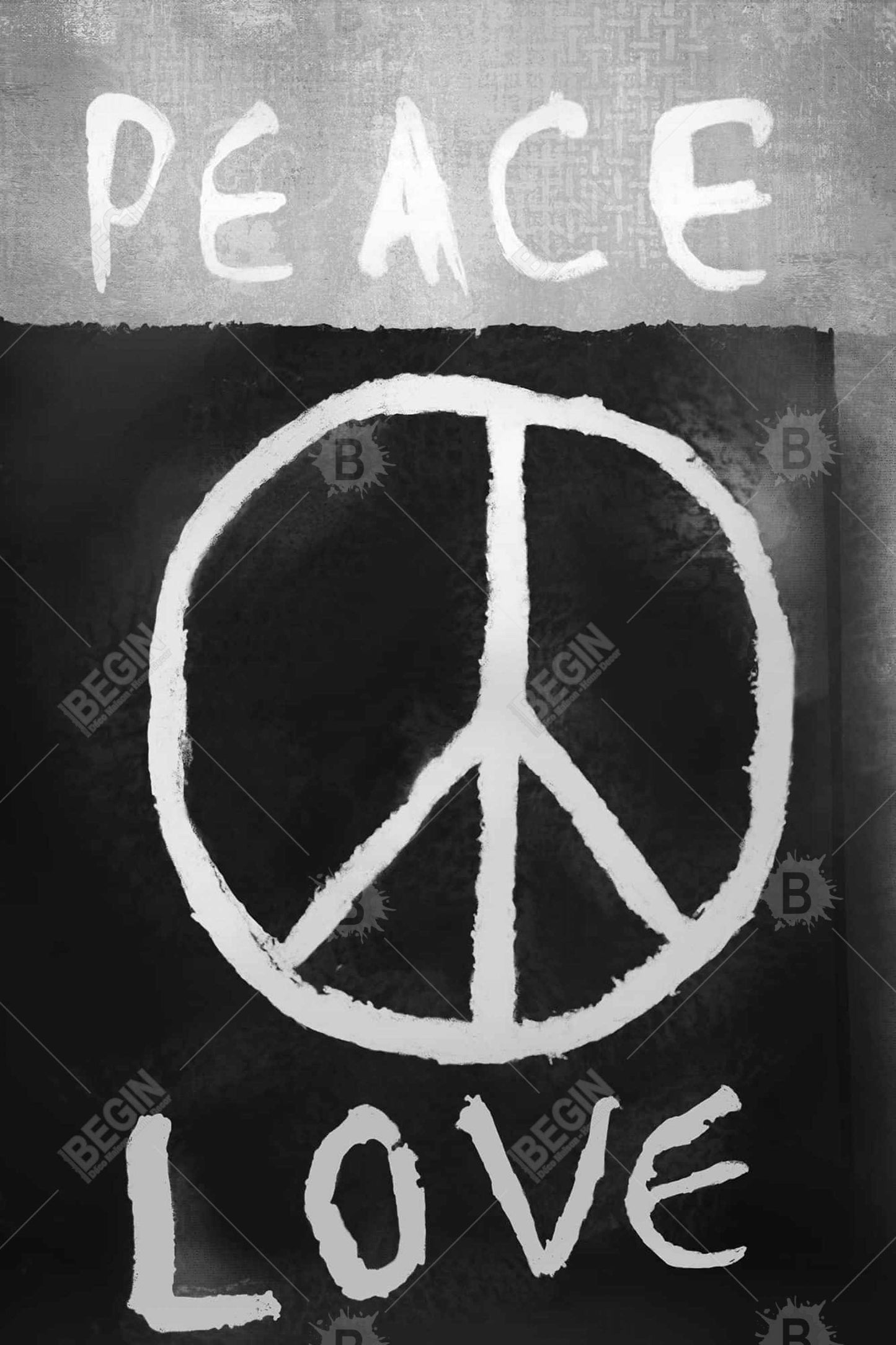 Peace Love Monochrome Canvas | Gray Typo Wall Art Decor