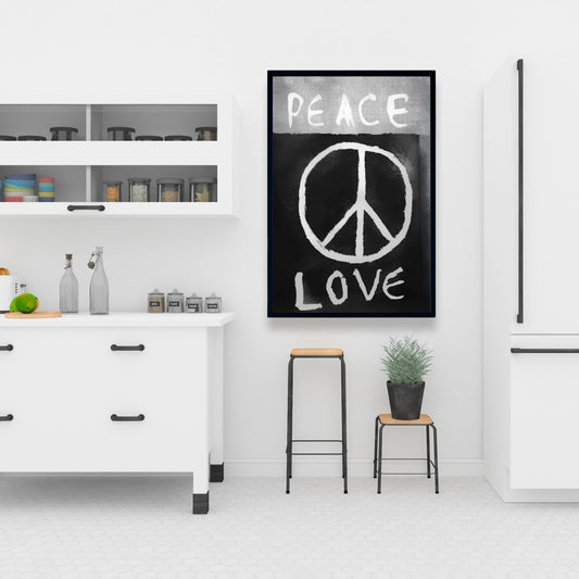 Peace Love Monochrome Canvas - Typo & Symbols Home Decor