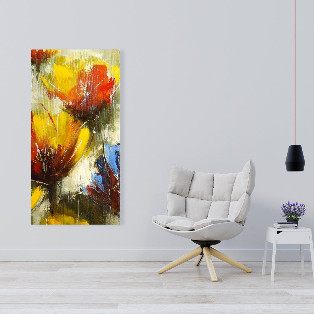 Botanical Contemporary Canvas | Texturized Yellow Flowers Decor