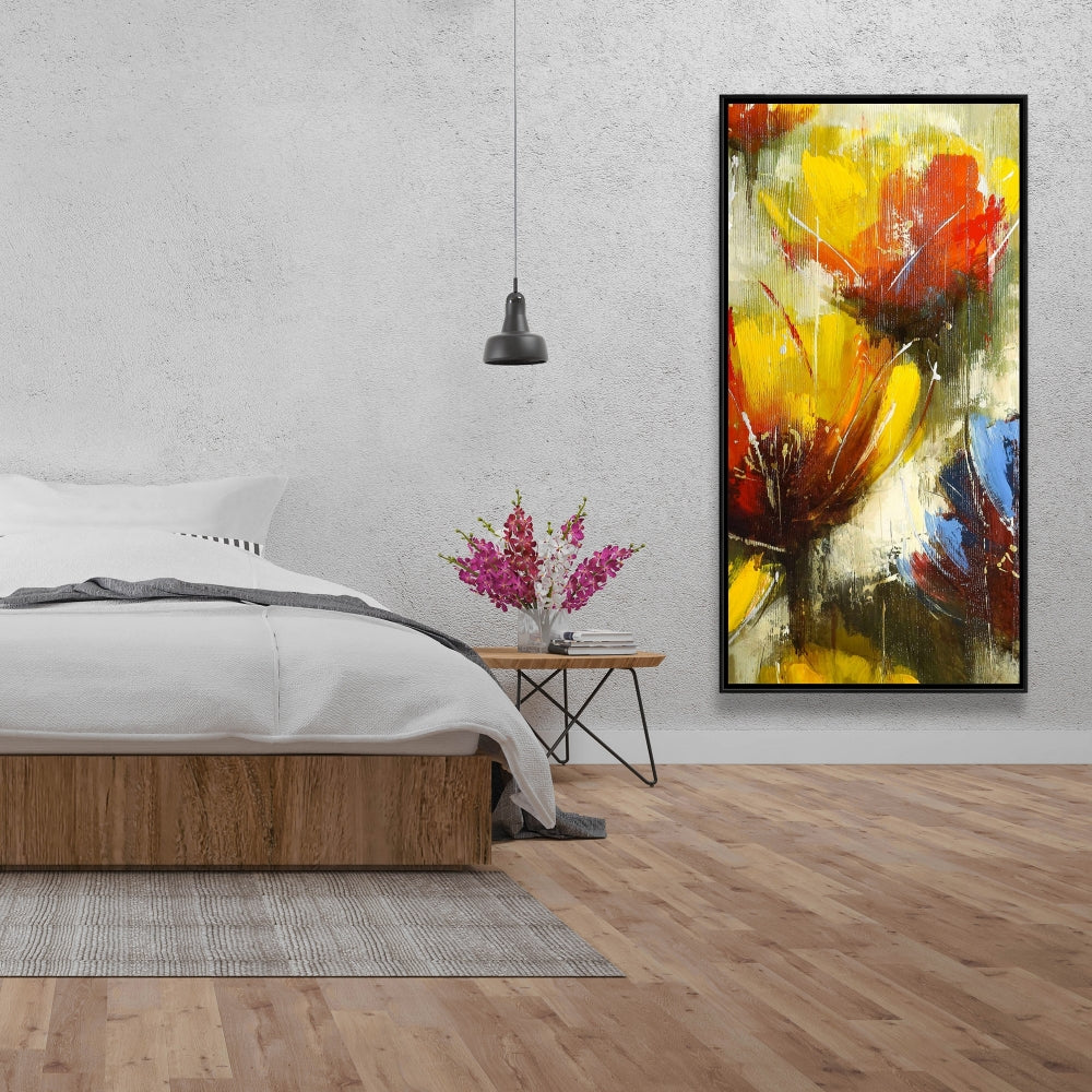 Fleurs jaunes texturées | Toile encadrée botanique