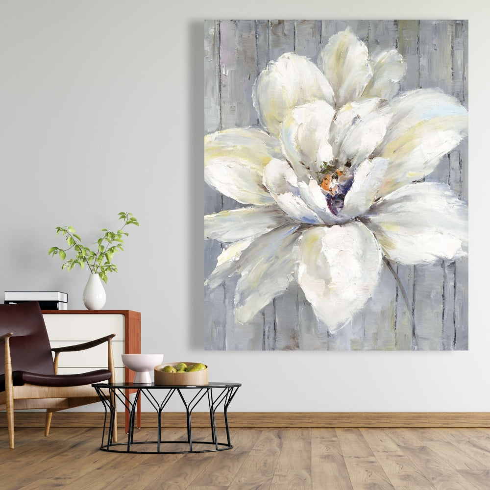 Fleur blanche sur toile de bois | Décoration florale moderne pour la maison
