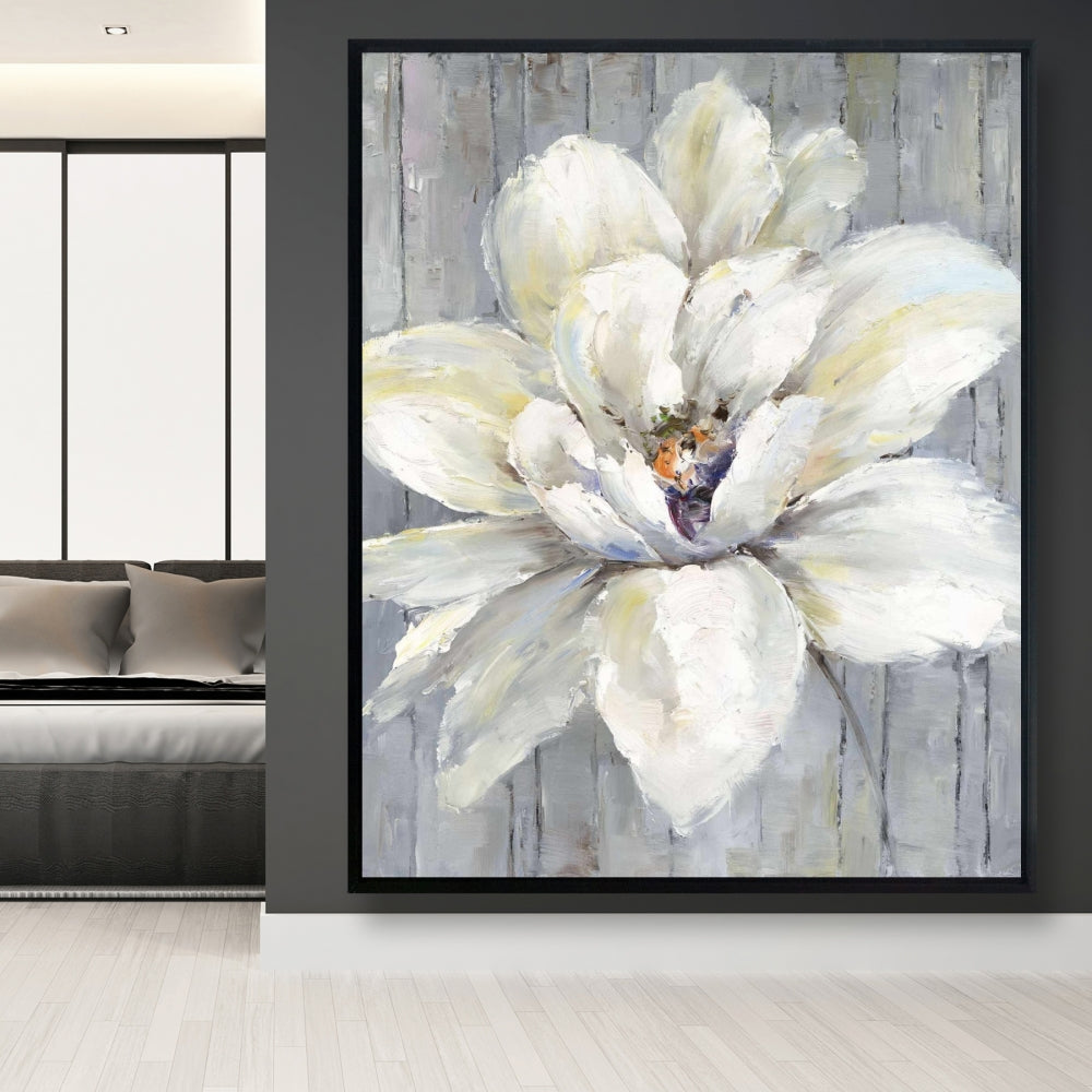 Toile botanique blanche | Fleur blanche sur bois - Décoration d'intérieur