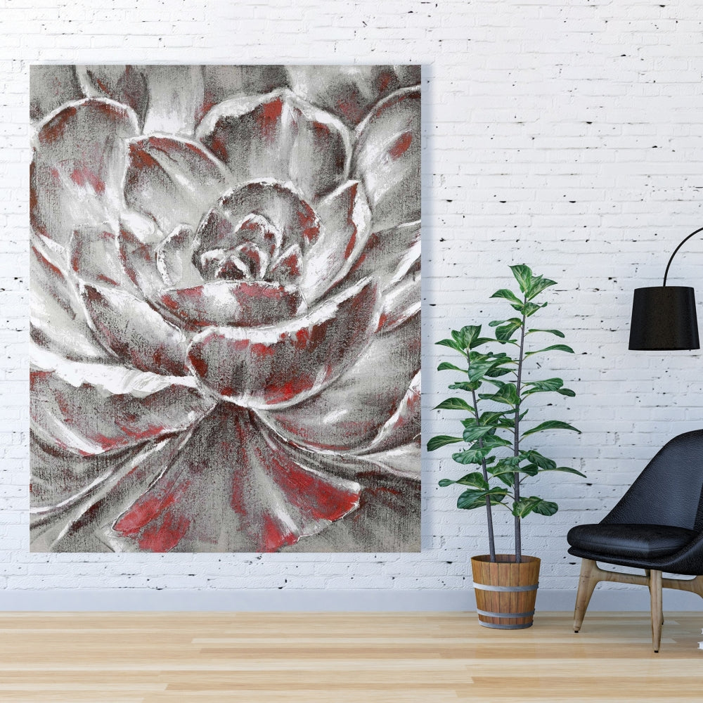 Gray and Pink Flower | Contemporary Gray Canvas Wall Art