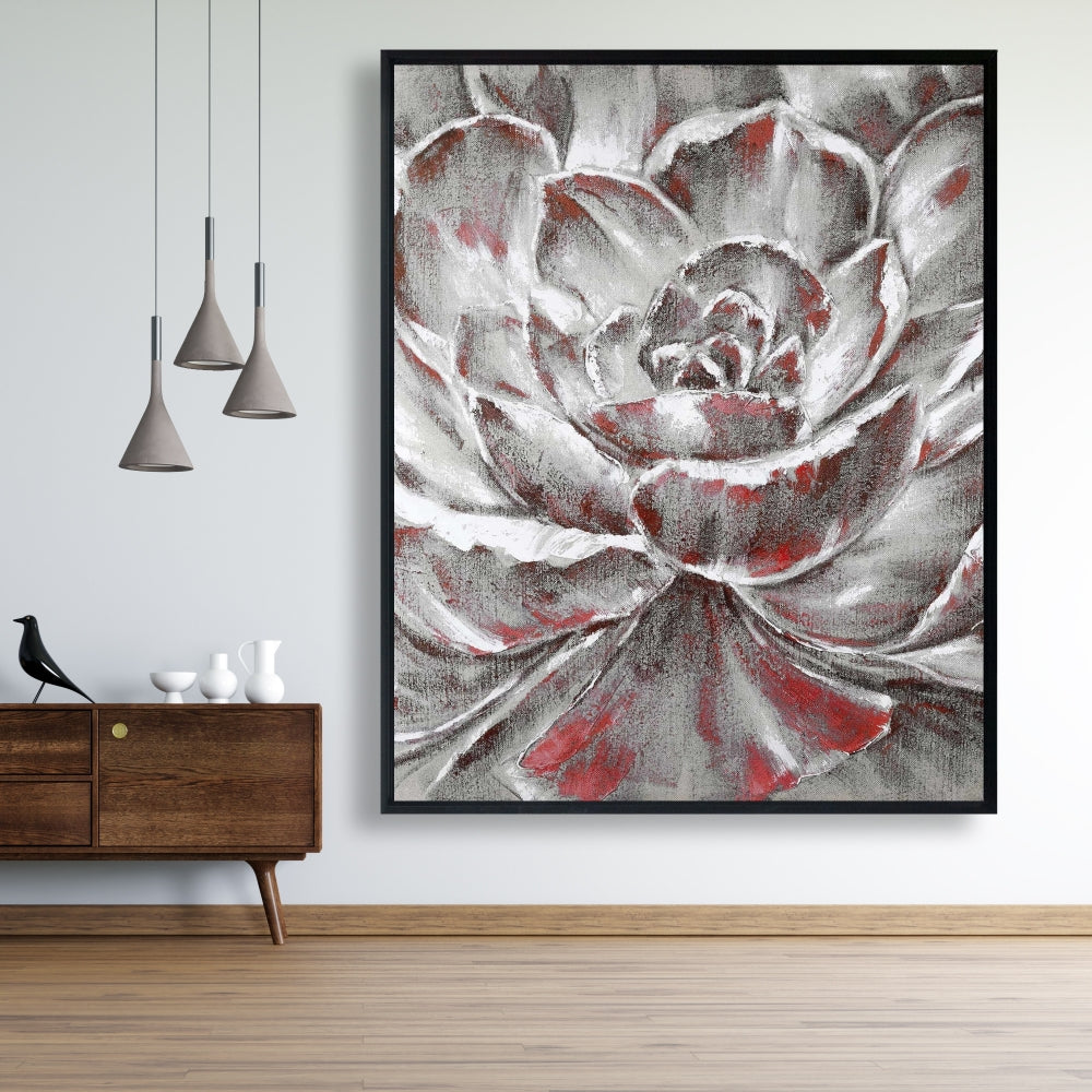 Toile à fleurs grises et roses | Décoration murale pour chambre grise