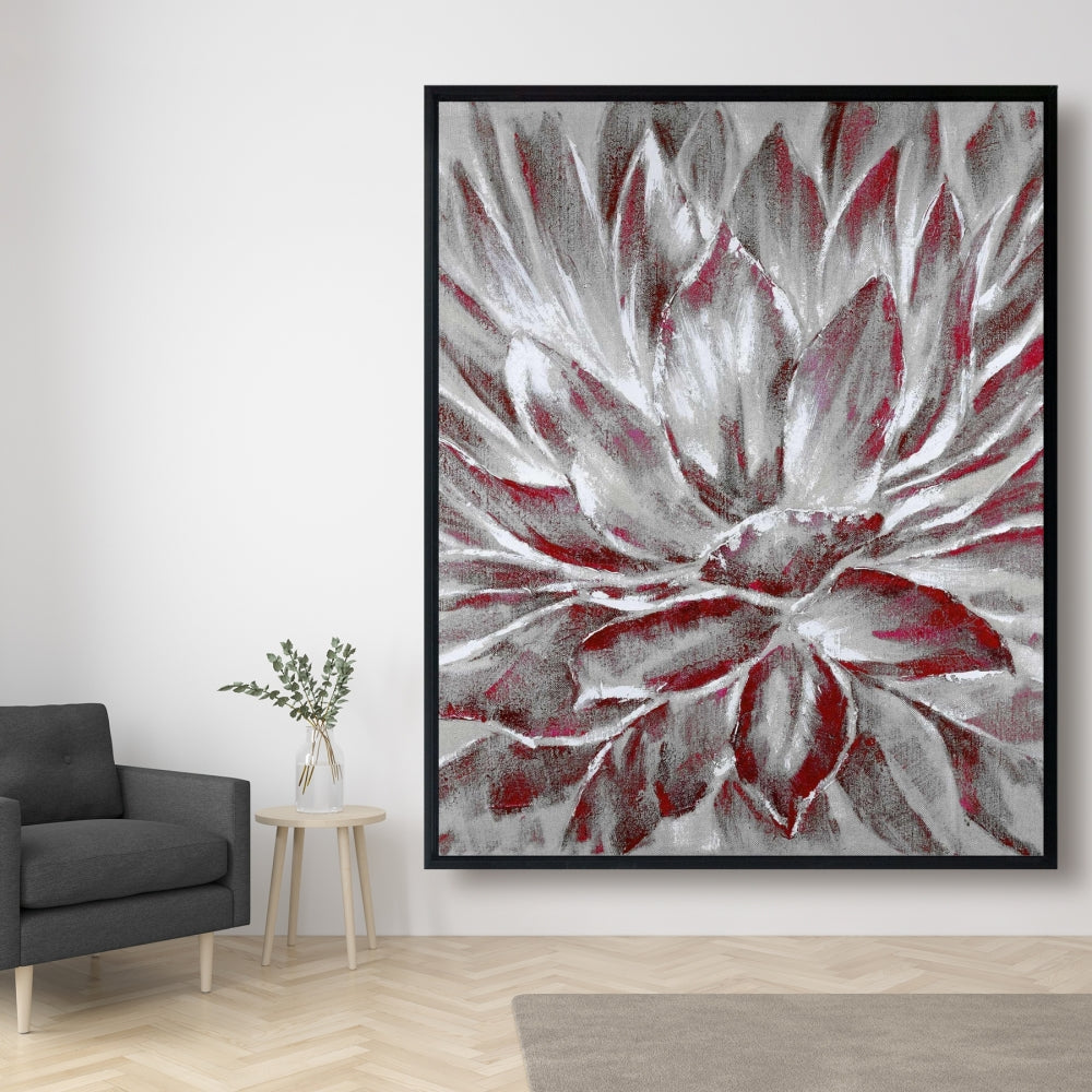 Red and Gray Floral Bedroom Canvas | Botanical Home Decor