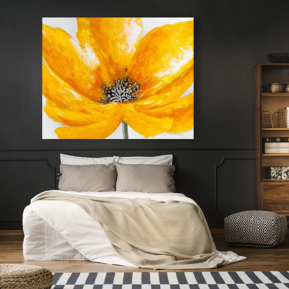 Contemporary Gray Canvas | Big Yellow Flower Home Decor
