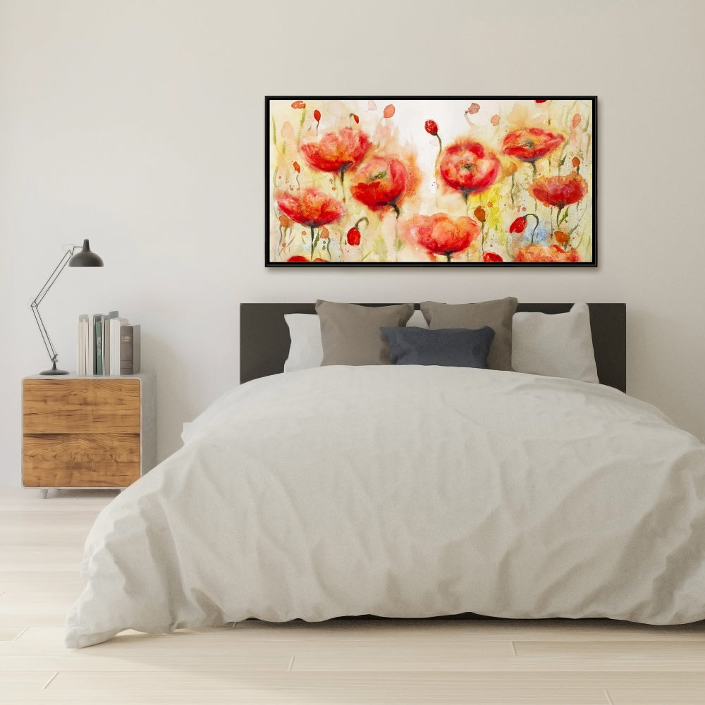 Red Flowers Garden Canvas | Botanical Contemporary Decor