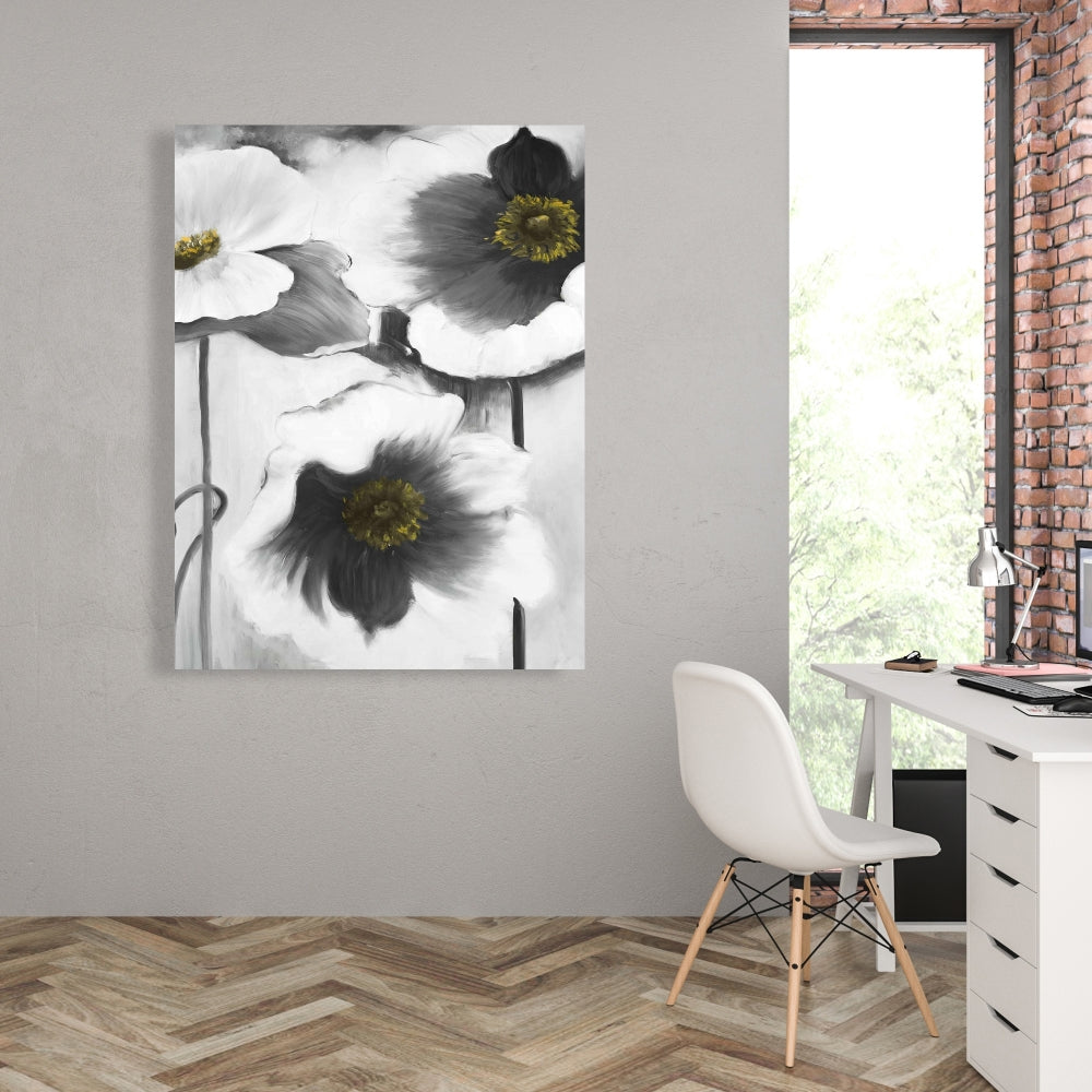 Black and White Floral Canvas - Botanical Home Decor