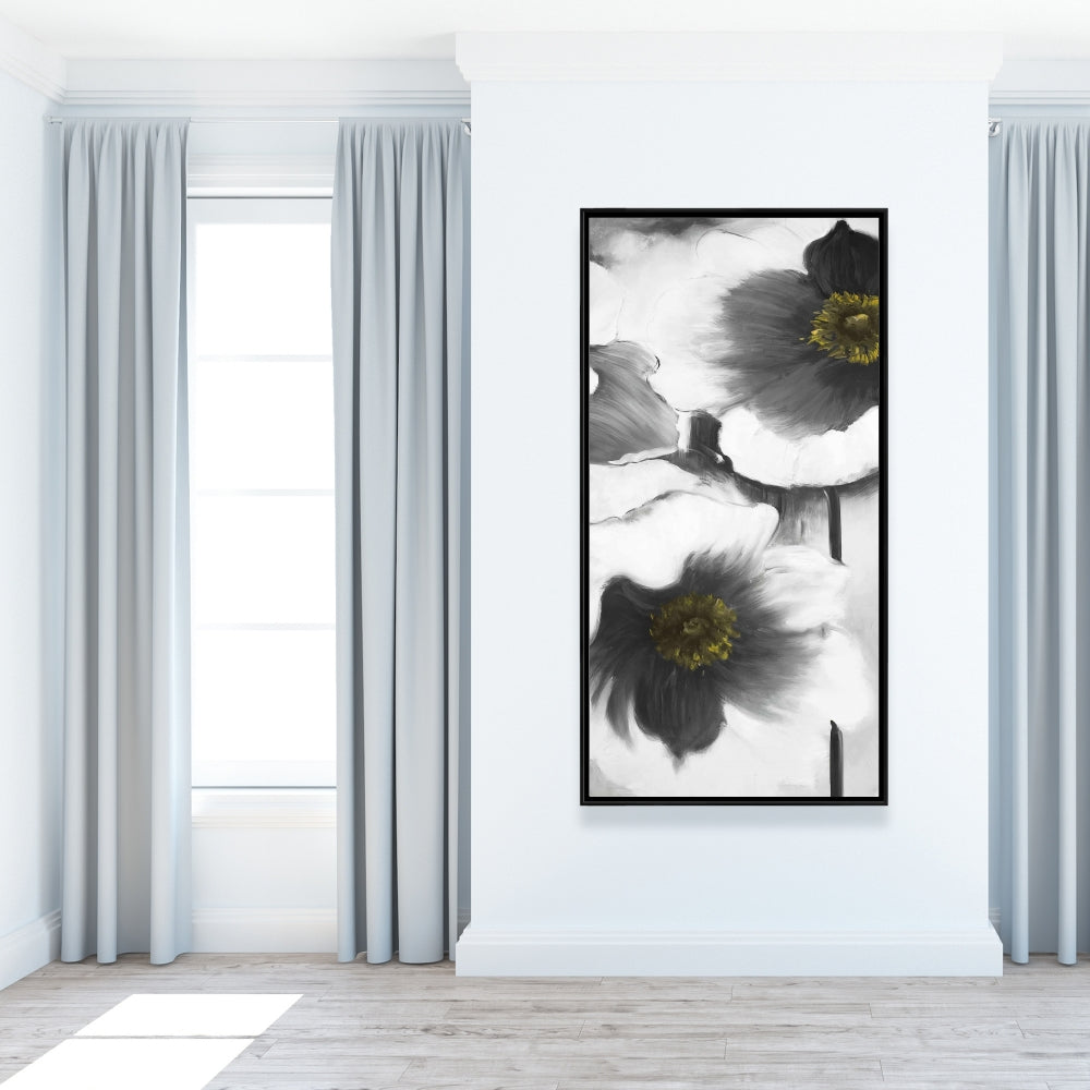Black and White Flowers Framed Canvas - Botanical Home Decor